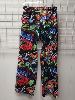 Colorful Cars Black Graphic Wide-Leg Pants, Meduim